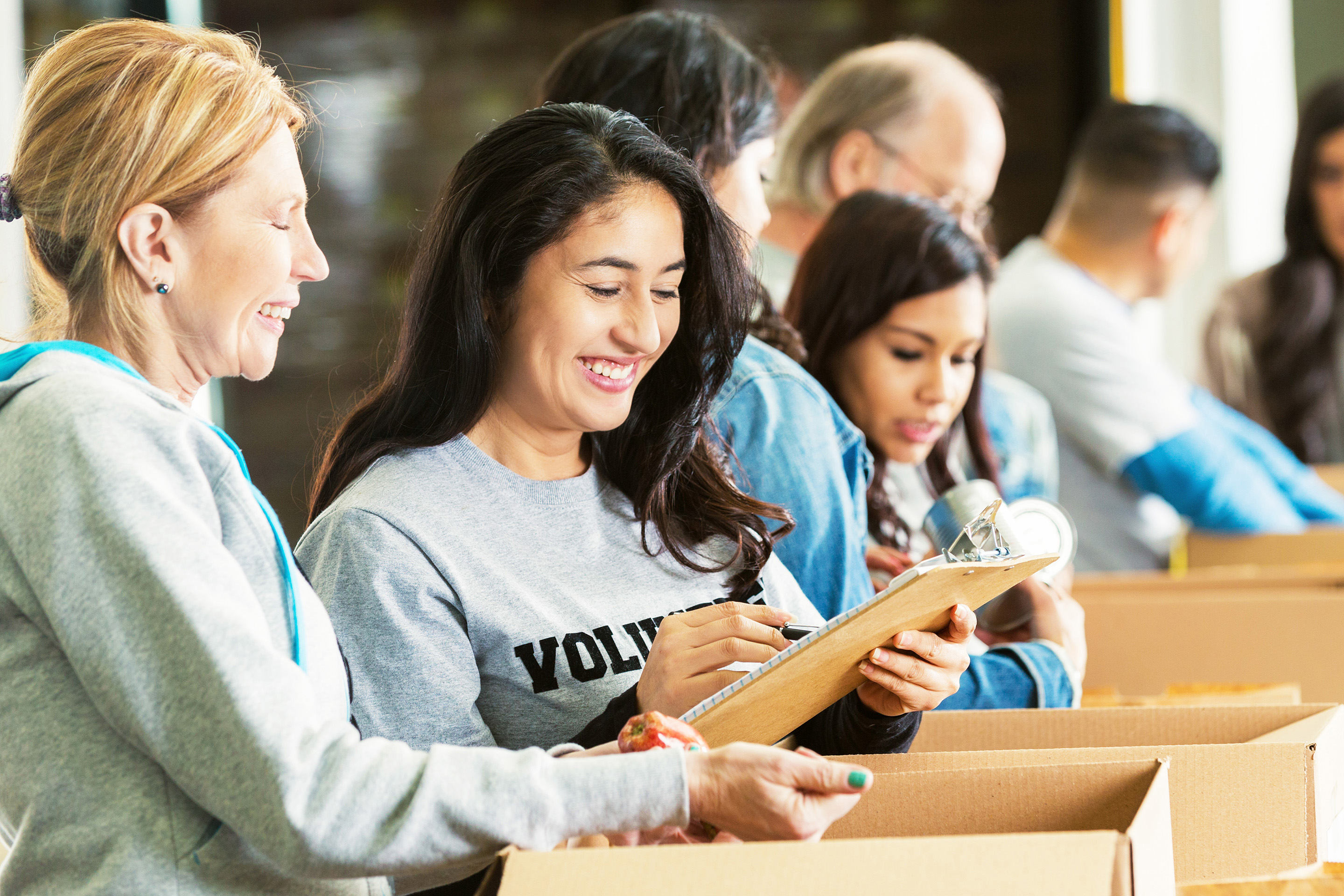 Volunteers go through checklist
